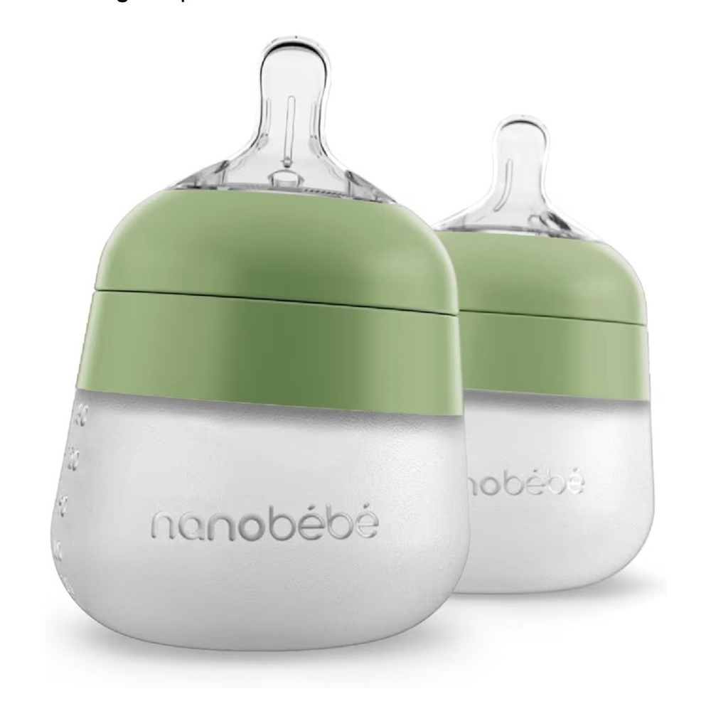 NWOB Nanobebe Sage Green Baby Bottle Set of 4 Flexy Silicone